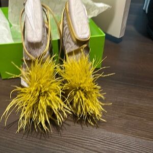 Sam Edelman Yellow Feathered Heels